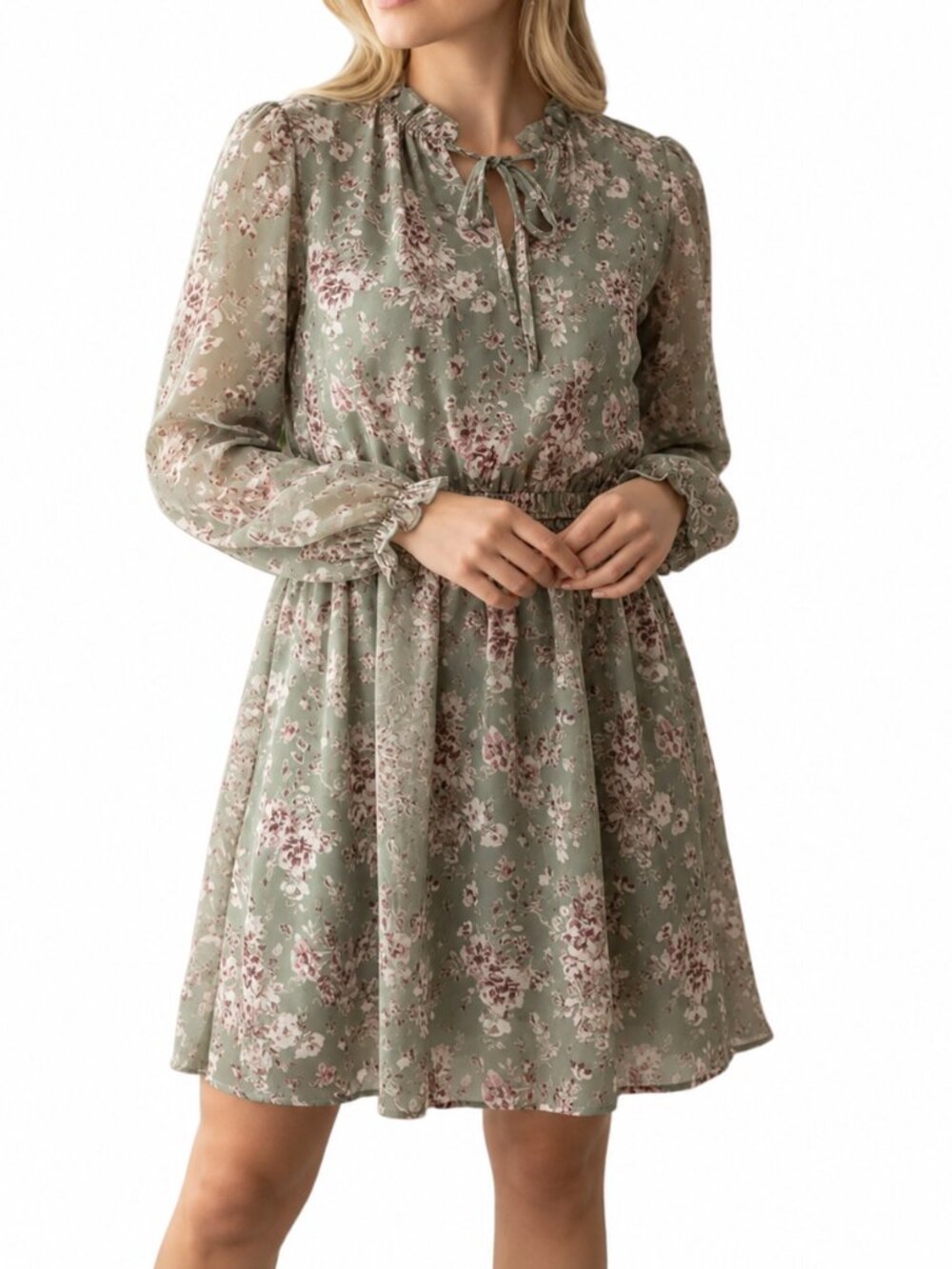 Kori America Floral Puffed-Sleeve Dress size Large
